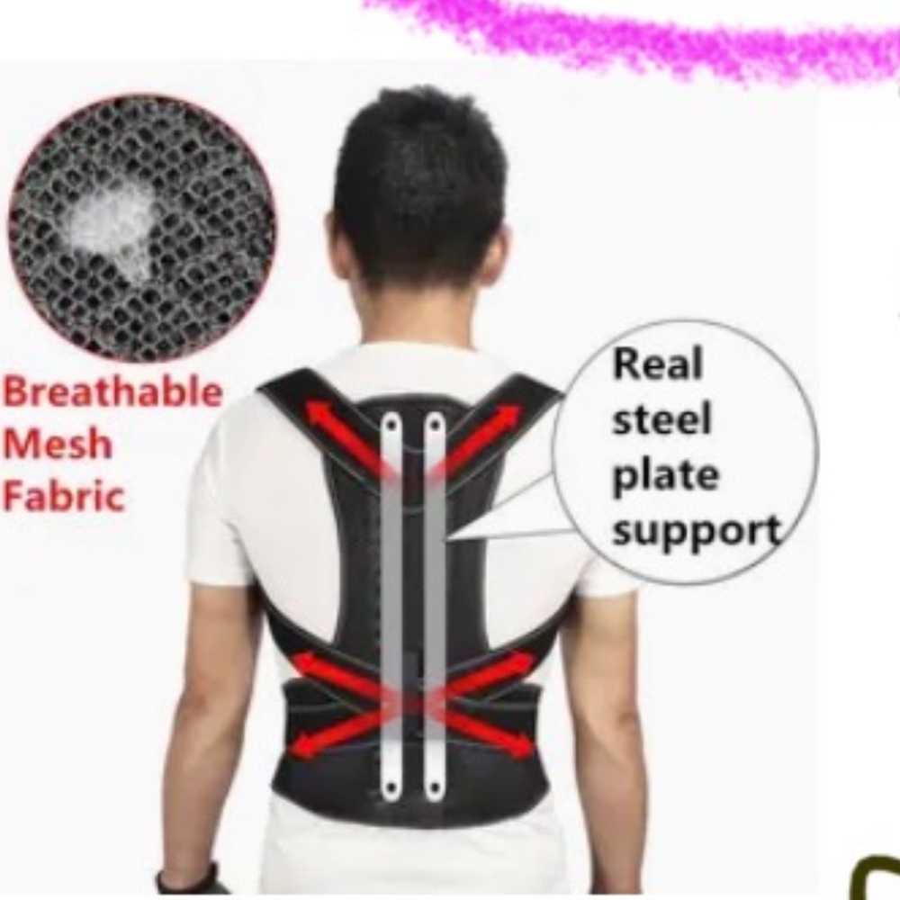 Back brace support steel plate posture up to 120 lbs back pain straight